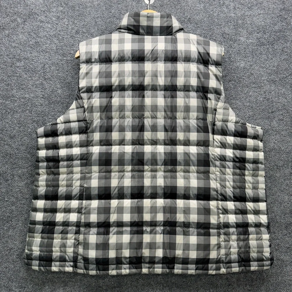 Lands'‎ End Buffalo Plaid Puffer Vest Women 2X Grey Black Down Insulated Outdoor